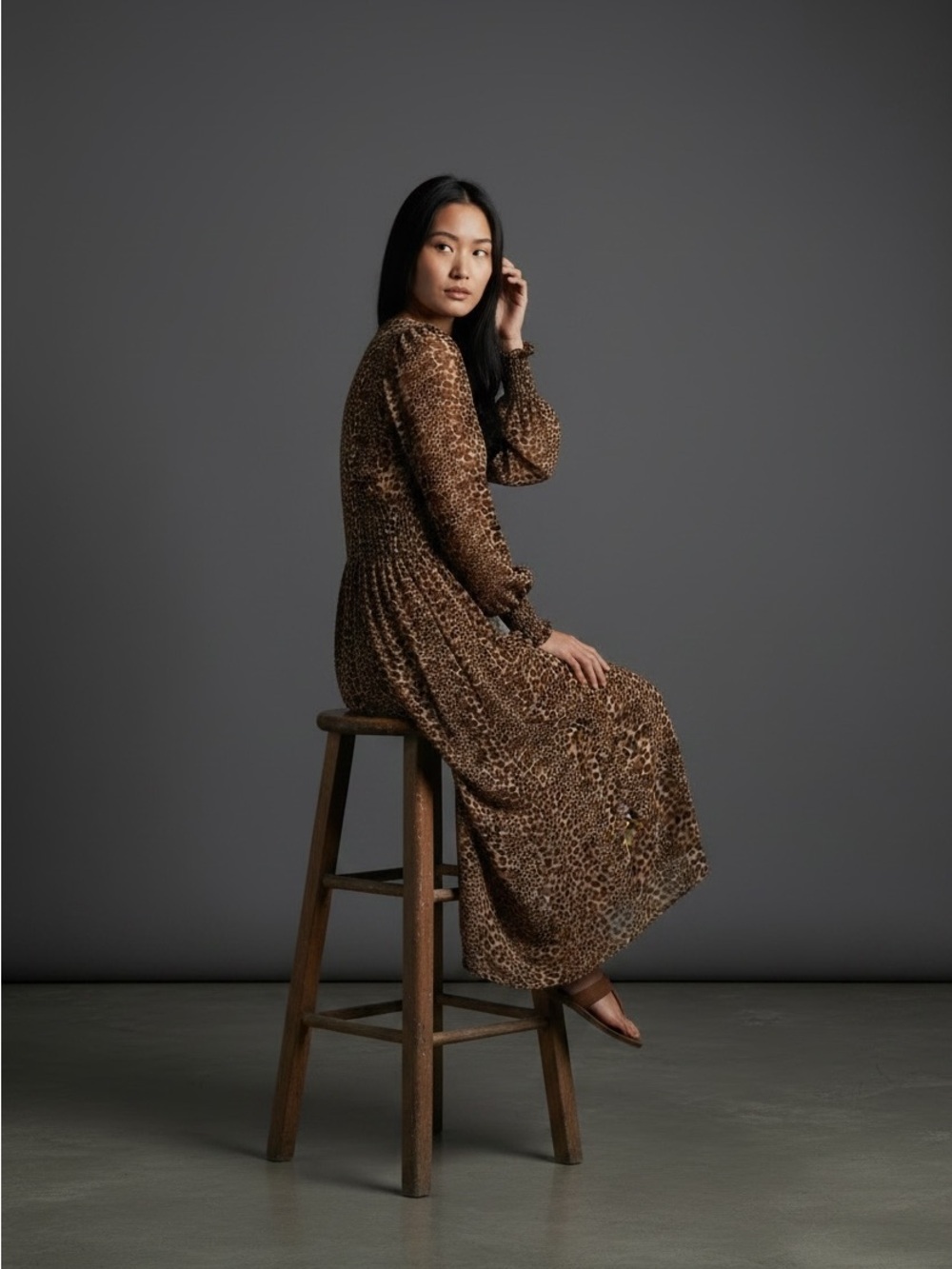 Vintage 1978 Leopard Print Long Sleeve Maxi Dress